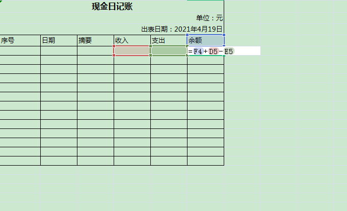 日记账表格制作excel出纳日记账表格