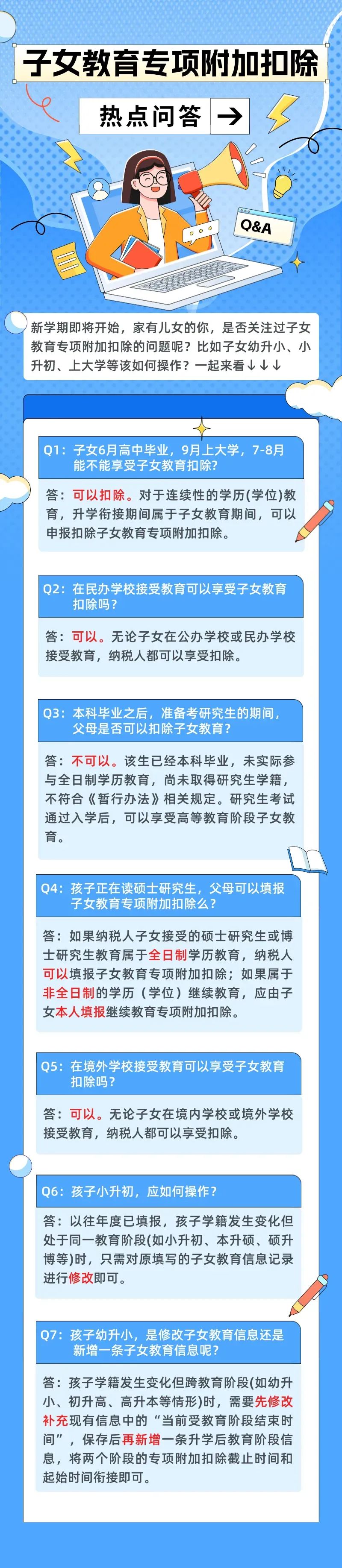 开学季 | 子女教育专项附加扣除，这些热点问答请收好
