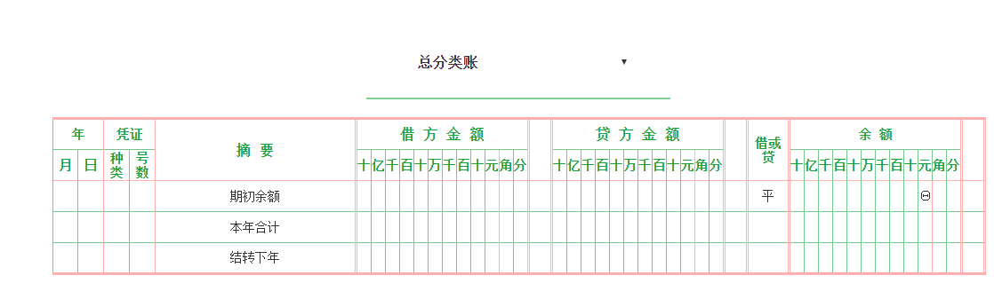 手工总分类账填写样本图片